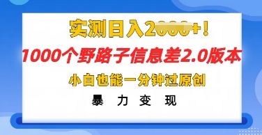 2025抖音1000个野路子信息差最新玩法,一分钟过原创,暴力变现月入几k_码库网赚