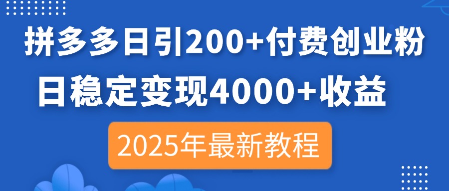 （14217期）拼多多日引200+付费创业粉，日稳定变现4000+收益，2025年最新教程_码库网赚