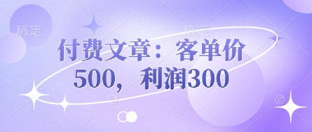 付费文章:客单价500,利润300_码库网赚