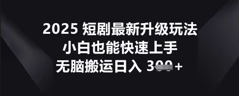 2025短剧最新升级玩法,小白也能快速上手,无脑搬运日入3张_码库网赚