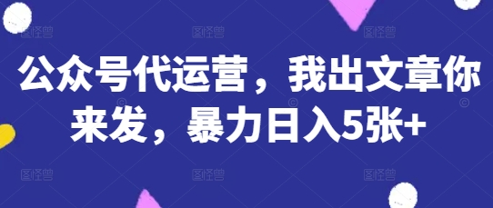 公众号代运营，我出文章你来发，暴力日入5张+【揭秘】_码库网赚