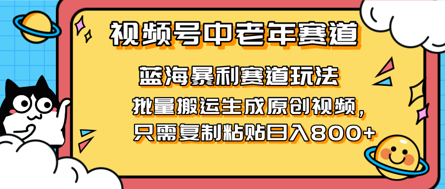 （14314期）2025视频号中老年短视频蓝海暴利风口！复制粘贴搬运视频单日赚800+，无..._码库网赚