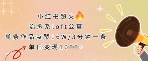 小红书超火的治愈系loft公寓,单条作品点赞16W,3分钟一条,单日变现数张_码库网赚