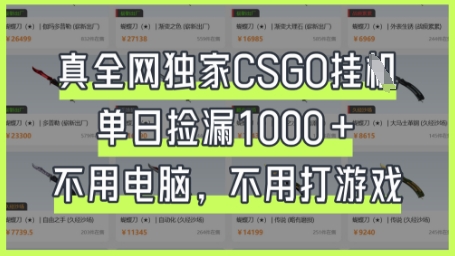 真全网独家CSGO挂G,单日捡漏1k+【揭秘】_码库网赚